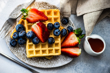 Traditional european breakfast with waffles