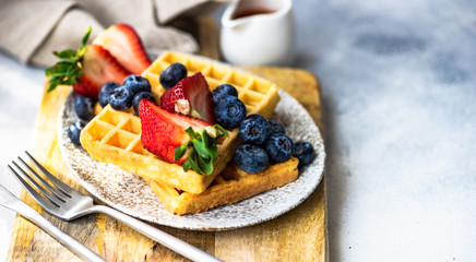 Traditional european breakfast with waffles