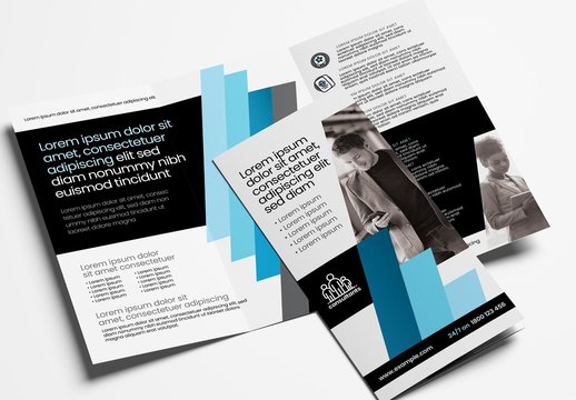 Business Trifold Brochure Layout with Blue Bars