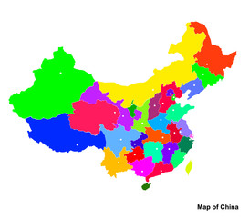 Bright Map of China. Map of China graphic illustration on white background.
