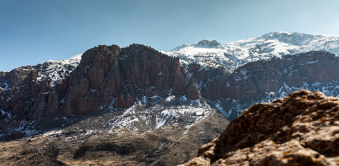 Red mountains, view from territory of monastery in Noravank. Armenia. Beautiful mountain landscape. The nature of Armenia. Armenian landscape. Beautiful landscape. Vayots Dzor Province, Armenia. 