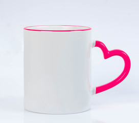 white mug with colorful background and heart ear to sublimate