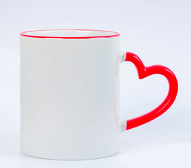 white mug with colorful background and heart ear to sublimate