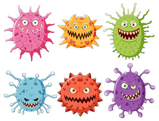 Collection of viruses cartoon bacteria emoticon character