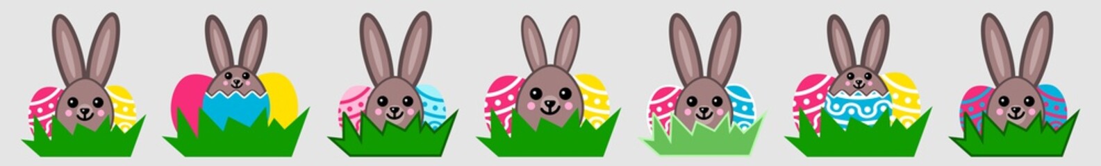 Easter Eggs Rabbit Icon Color | Painted Easter Egg Bunny Illustration | Happy Egg Hunt Symbol | Holiday Logo | April Spring Sign | Isolated | Variations