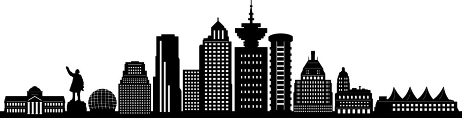 Obraz premium Vancouver City Skyline Silhouette Cityscape Vector