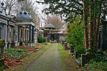 Weissensee Jewish Cemetery Landscape Tombs scene in Berlin Germany