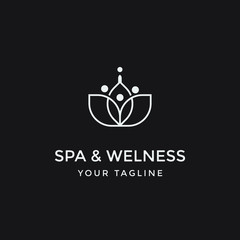 yoga logo design stock. human meditation in lotus flower vector illustration for spa or welness icon