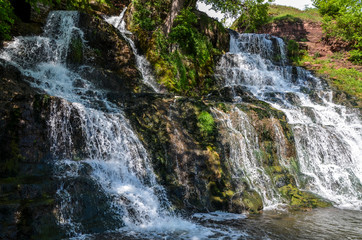 Famous ukranian landscape - Powerful Dzhurynsky waterfall in Chervonograd, Ternopil region, Ukraine