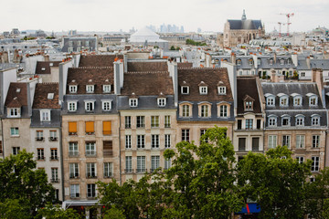 Fototapeta na wymiar Top view of the houses and roofs of Paris