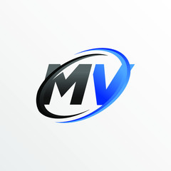 Initial Letters MV Logo with Circle Swoosh Element