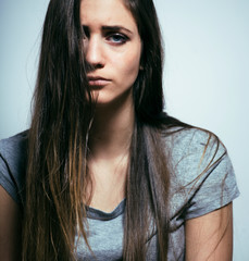 problem depressed teenage with messed hair and sad face