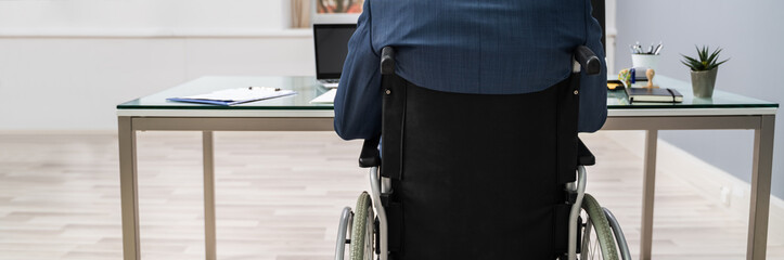 Businessman On Wheelchair Using Computer