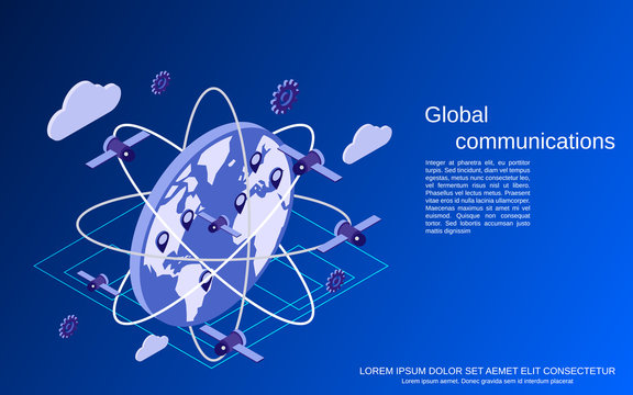 Global communication flat isometric vector concept illustration