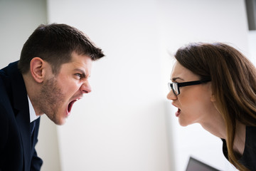 Businessman And Businesswoman Fighting