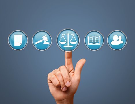 Law justice hand with advocate's things illustration