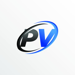 Initial Letters PV Logo with Circle Swoosh Element