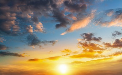  Beautiful sunrise .   Beautiful heavenly landscape with the sun in the clouds  .