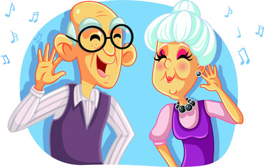 Old Senior Couple Listening to Music Vector Cartoon