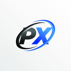 Initial Letters PX Logo with Circle Swoosh Element