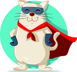 Superhero Cat Vector Cartoon Funny Character