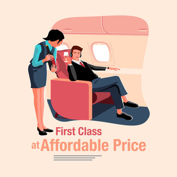 First Class Flight flat vector illustration