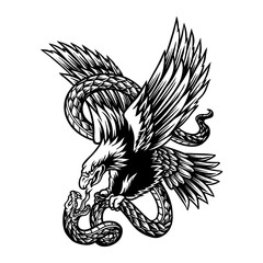 Vector illustration of eagle and snake battle