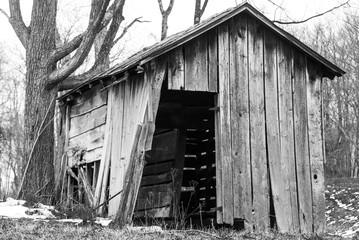Fototapeta na wymiar The old smoke house in black and white