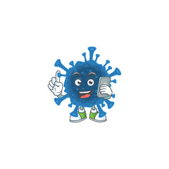 A picture of happy coronavirus desease speaking on the phone