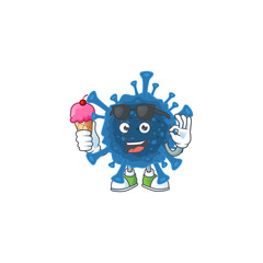 Coronavirus desease mascot cartoon style eating an ice cream
