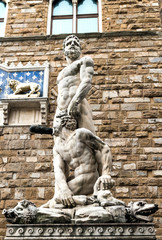 Ancient Sculptures at Piazza della Signoria in Florence,Tuscany Region, Italy.