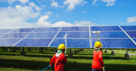 Solar panel, alternative electricity source - concept of sustainable resources, This's the sun tracking systems, Cleaning will increase performance to high