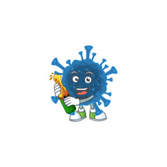 mascot cartoon design of coronavirus desease having a bottle of beer