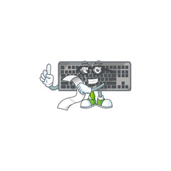 A funny face character of black keyboard holding a menu