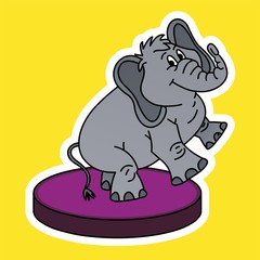 Sticker of Elephant Standing Attractions Cartoon, Cute Funny Character, Flat Design