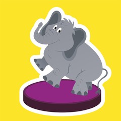 Sticker of Elephant Standing Attractions Cartoon, Cute Funny Character, Flat Design