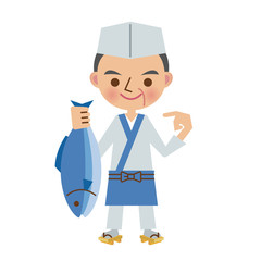魚を持った板前・料理人