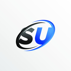 Initial Letters SU Logo with Circle Swoosh Element