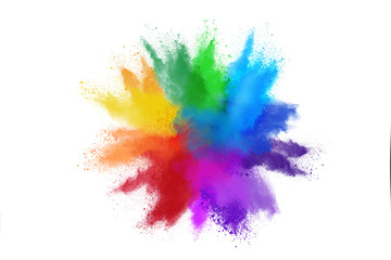 Fototapeta na wymiar Colorful powder explosion on white background. Colored cloud. Colorful dust explode. Indian festival Holi