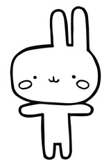 Vector illustration. Cartoon rabbit. Cute character. Hugs. Rosy cheeks. Coloring page. Emotions Stickers Black line. Use for kids stuff. Love, romance and friendship.