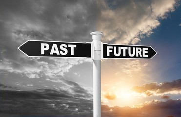 Signpost with past and future direction choices
