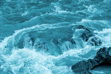 rough ocean waves, stormy sea surf, fast flowing mountain river