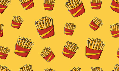 french fries potato fried crunchy junk food illustration pattern vector