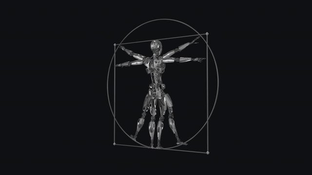 Vitruvian Cyborg - II - Android Symbol - Metallic Model - Spin Loop