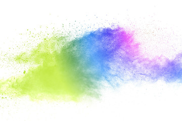 colorful rainbow holi paint color powder explosion isolated on white background