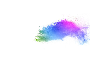 colorful rainbow holi paint color powder explosion isolated on white background
