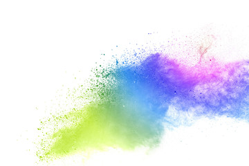 colorful rainbow holi paint color powder explosion isolated on white background