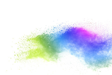 colorful rainbow holi paint color powder explosion isolated on white background
