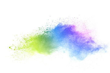 colorful rainbow holi paint color powder explosion isolated on white background