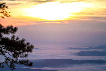 sunrise over sea of mist on mountain
